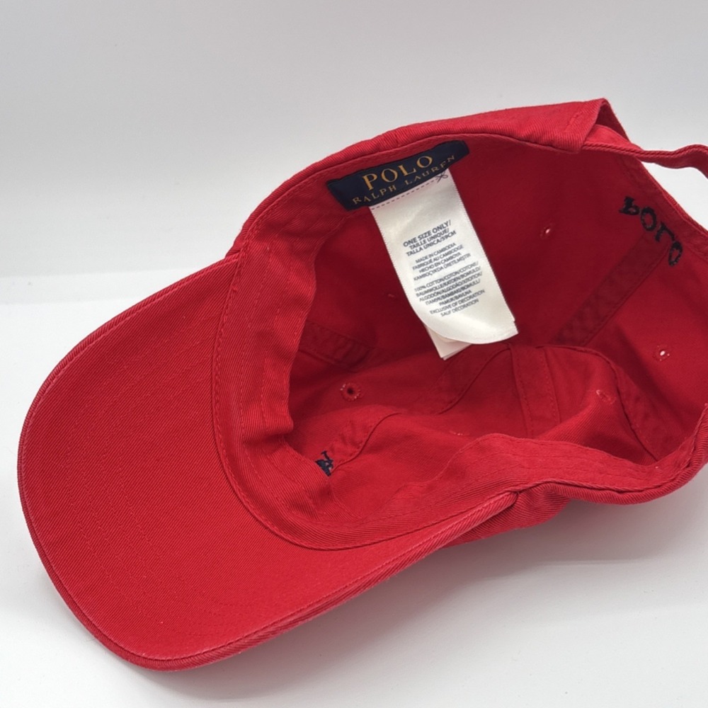 Polo Ralph Lauren Red Adjustable One Size Pony Logo Baseball Cap Hat Spell Out - Picture 11 of 11